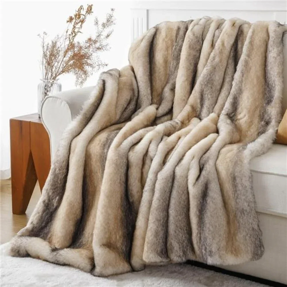 NEW West Elm Boho Brown Faux Fur Thick Mink Throw Blanket Bedding - 60